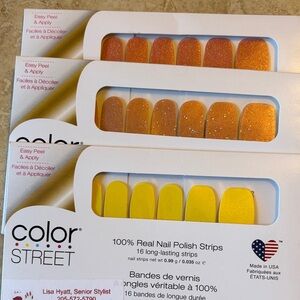 Color Street Yellow & coral Glitter Peel-On Nail Strips